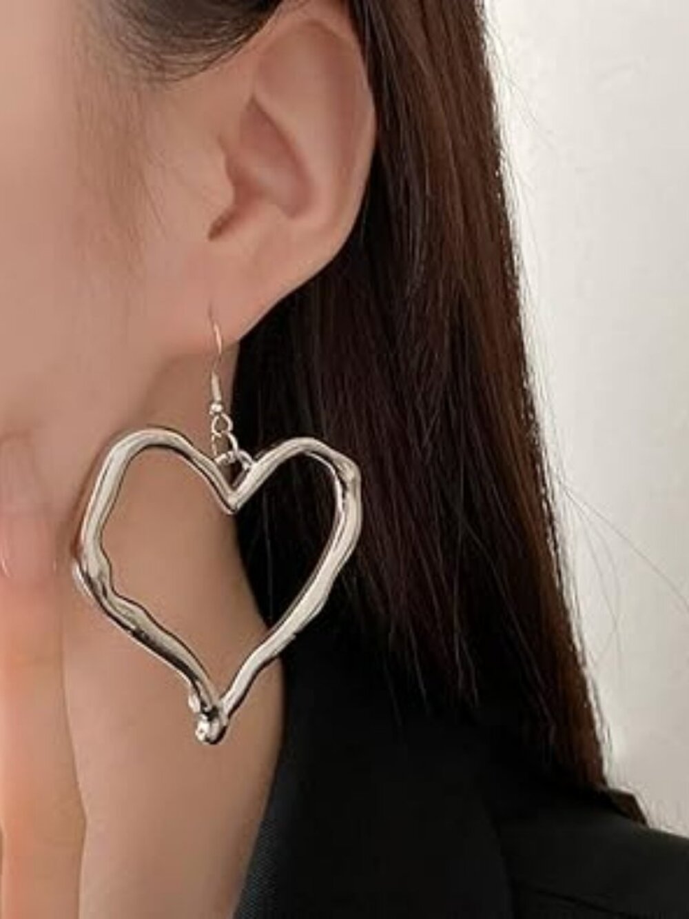 NEW Y2K Silver Heart Chunky Earrings Large Heart Dangle Earrings Punk Trendy Set